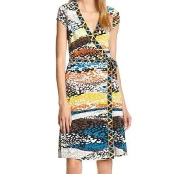 BCBGMAXAZRIA Y2K Daly Multicolor Leopard Wrap Dress Women’s Size XS - Picture 1 of 12